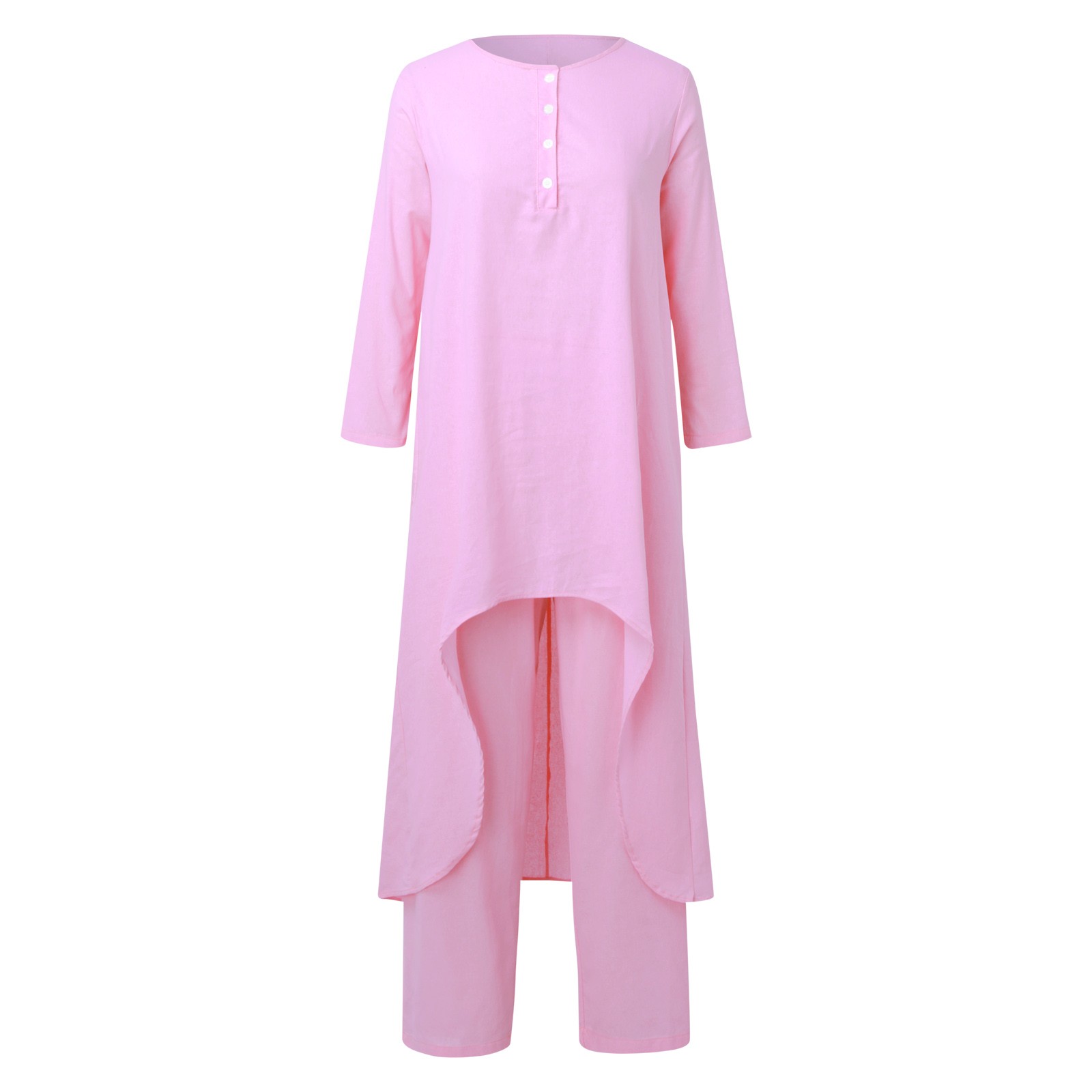 thumbnail image 4 of Traje de dos piezas de moda 2025 para mujer: top de manga larga irregular y pantalones de pierna ancha. Conjunto informal de estilo oriental., 4 of 8